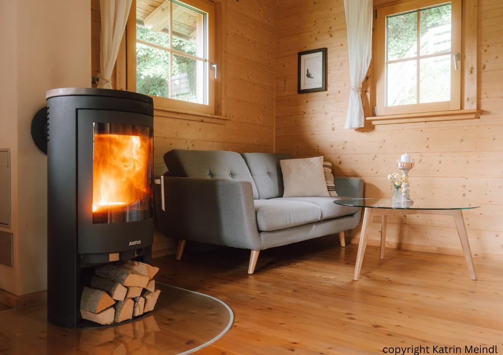 Posedenie v ubytovaní Das Paradieschen Edlitz - stilvolles Blockhaus mit Kamin