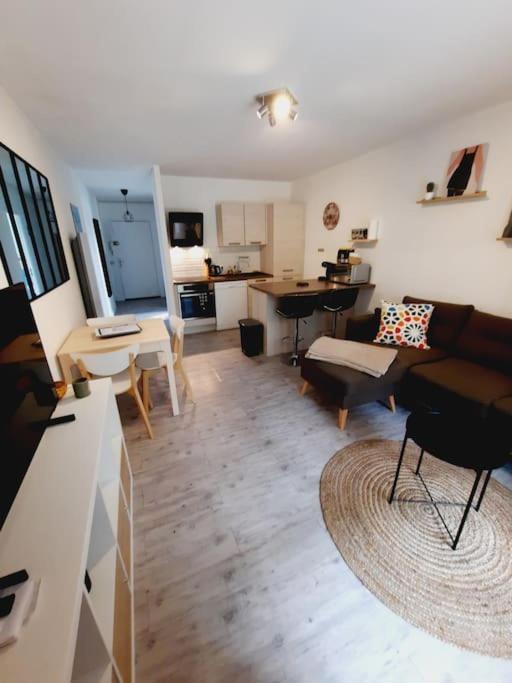 un salon avec un canapé et une table dans l'établissement F3 60m2 dans résidénce, 2 chambres, Garage, à La Grande Motte
