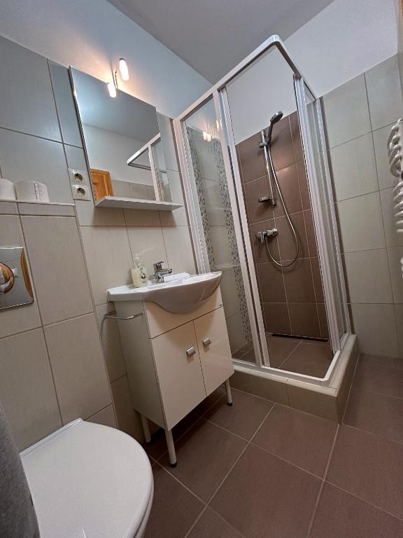 Koupelna v ubytování Groppenstein Apartmanház