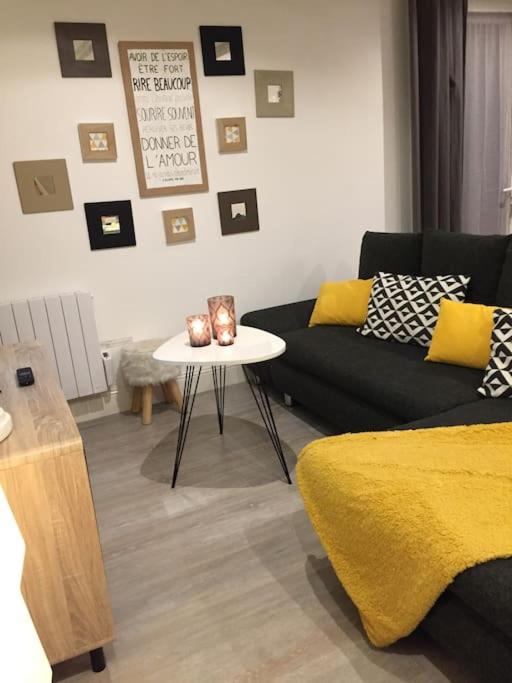 un salon avec un canapé et une table dans l'établissement Gite Marisan 10 minutes du Futuroscope ,Aquascope et Salle de spectacle Arena, à Beaumont