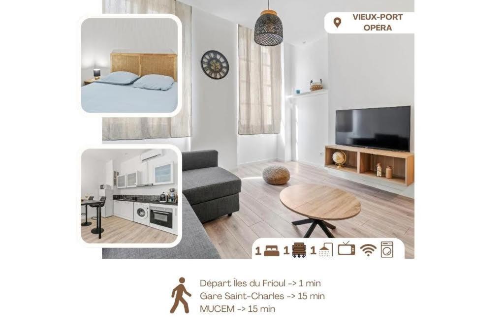 un salon avec un canapé et une télévision dans l'établissement Spacieux T2 Vieux Port Opéra, à Marseille