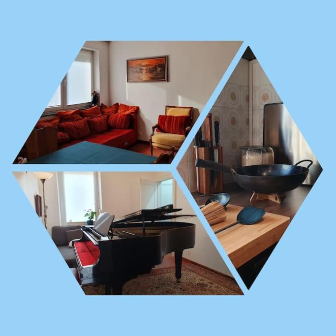 - un collage d'une chambre avec un salon dans l'établissement Le fourneau des pianistes, à Nilvange