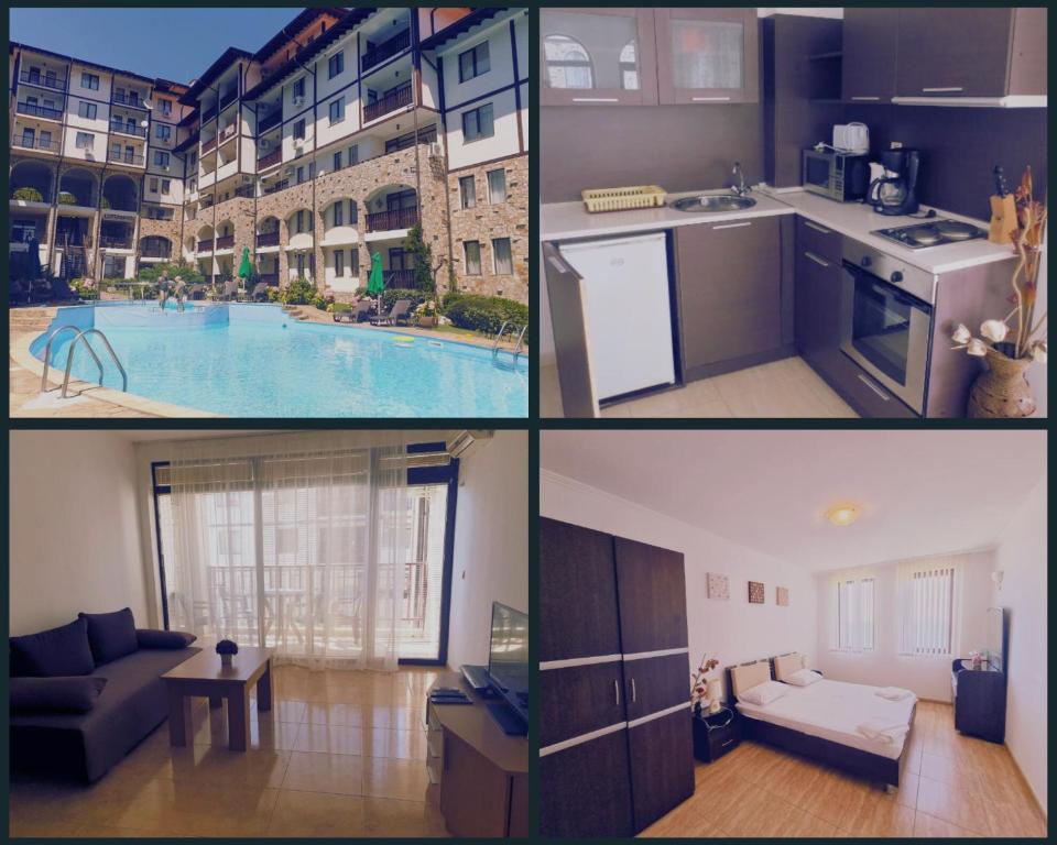 a collage of pictures of a apartment with a pool at Etara 1 Apartment Complex in Sveti Vlas