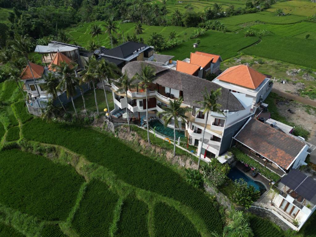 una vista aérea de una gran casa con palmeras en The Bodhi Leaf Wellness Resort, en Saba