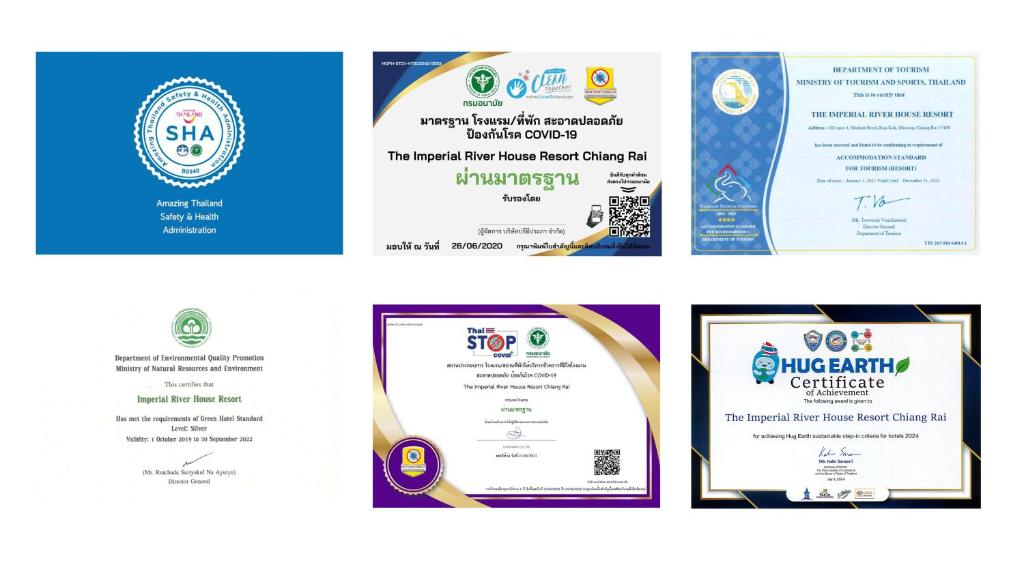 Certificado, premio, señal o documento que está expuesto en The Imperial River House Resort, Chiang Rai