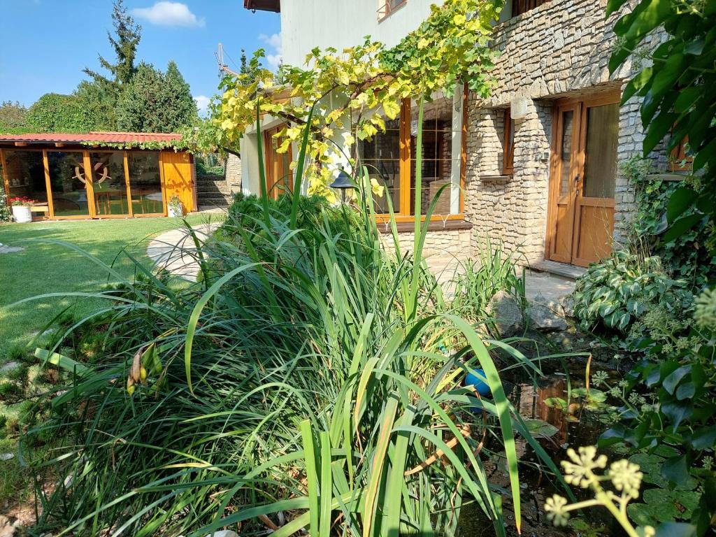 a garden with tall plants in front of a house at Pohoda in Kutná Hora