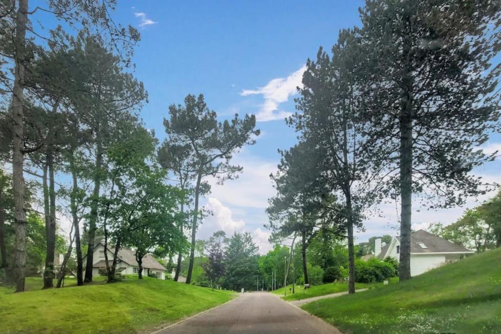 une route avec des arbres sur le côté d'une colline dans l'établissement Villa Baccara Le Touquet, à Le Touquet-Paris-Plage