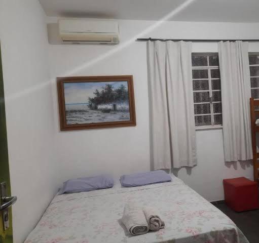 a bedroom with a bed and a picture on the wall at Hostel Pantanal in Cuiabá
