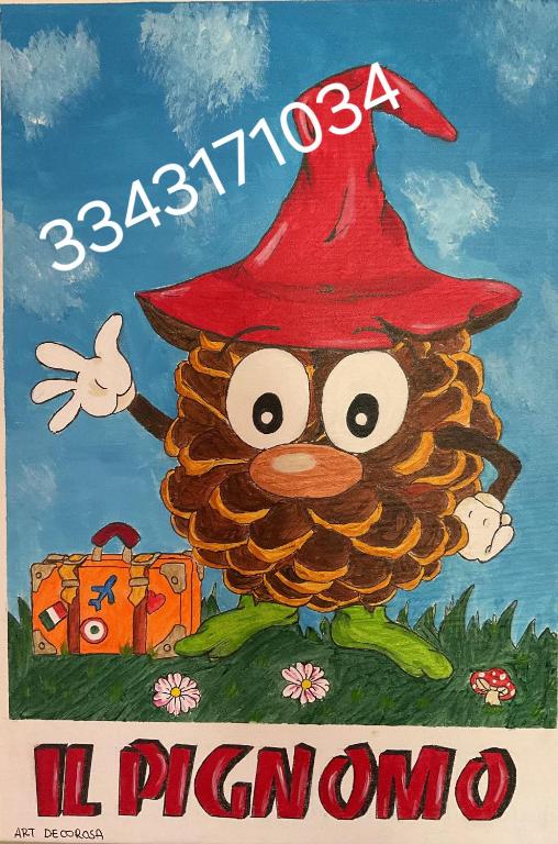 a drawing of a cartoon hedgehog wearing a witch hat at Bed & Breakfast Il PIGNOMO in Villar Dora