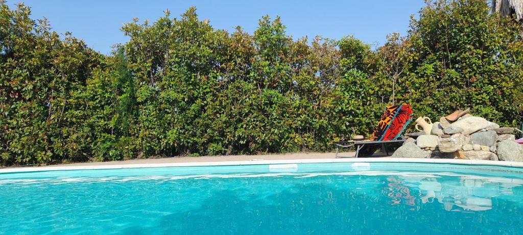 une chaise assise à côté d'une piscine dans l'établissement Villa A Sulana, à Canale-di-Verde