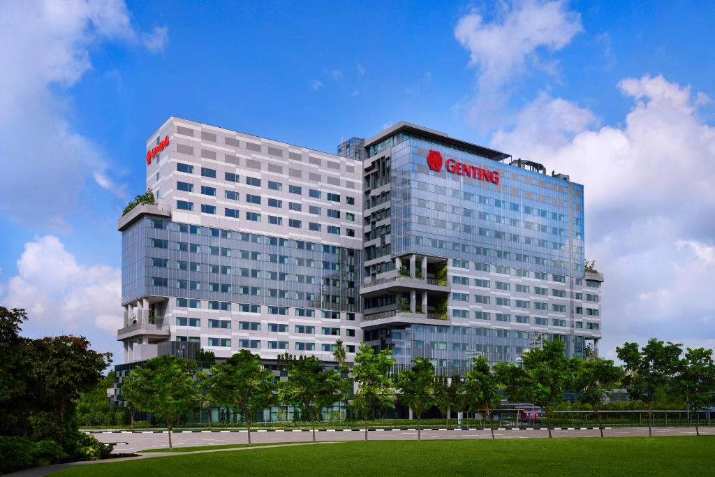 a building with a samsung sign on the side of it at Genting Hotel Jurong in Singapore