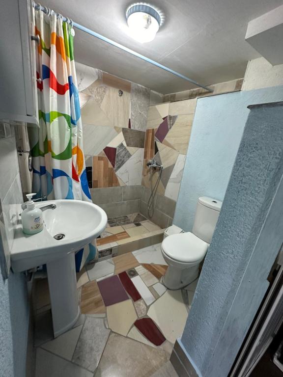 a bathroom with a sink and a toilet at Villa Zeko in Gjirokastër