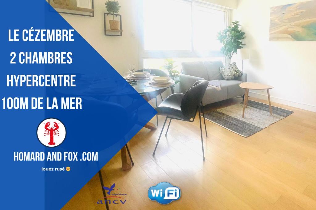 un salon avec une table et une salle à manger dans l'établissement Le Cézembre Nouveauté 2024 H&F, à Dinard