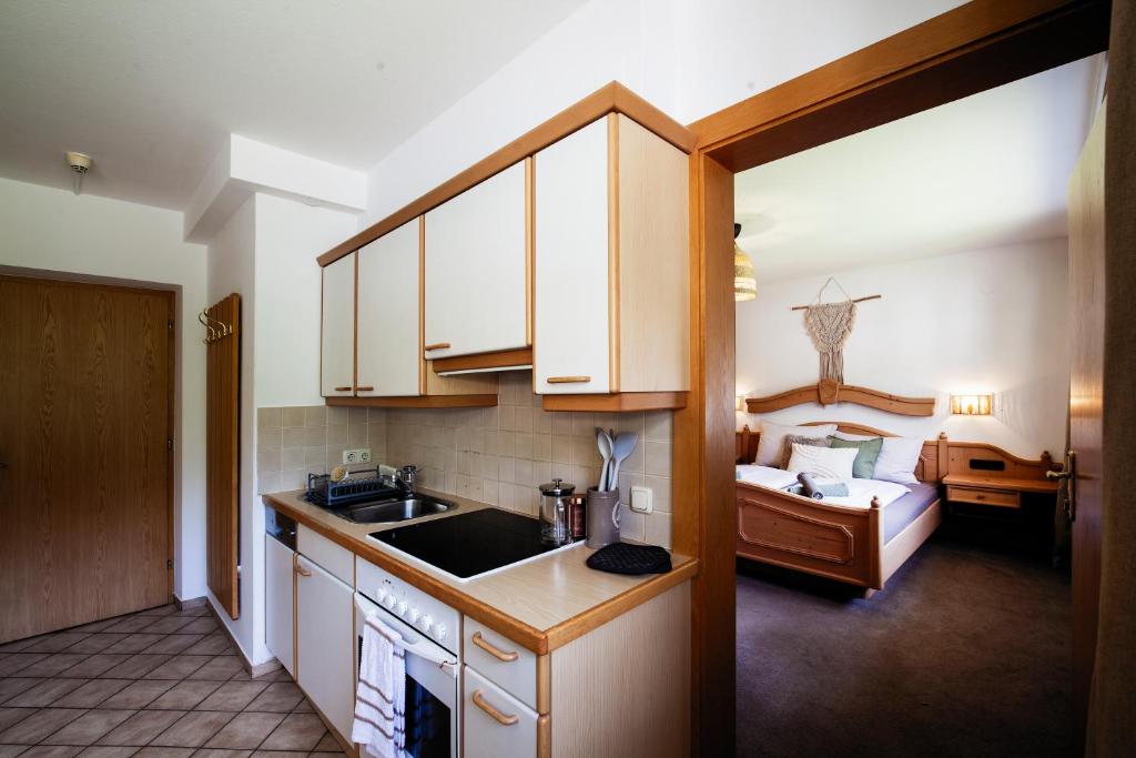 Kuchyň nebo kuchyňský kout v ubytování PineTree Lodge Mayrhofen