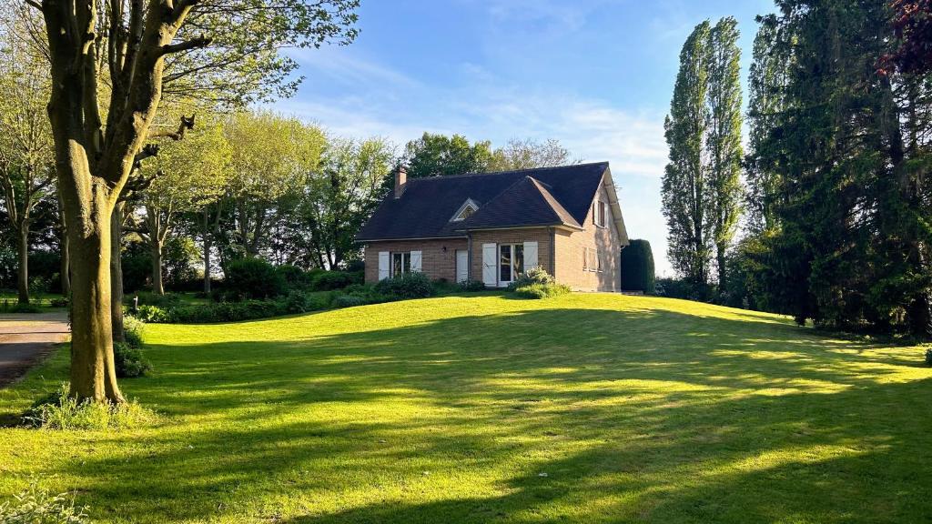 a house on a grassy hill with a tree at Cottage de Flesselles in Flesselles