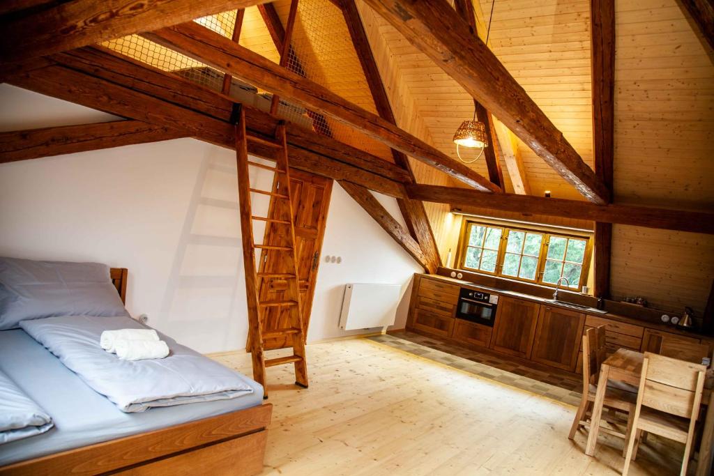Postel nebo postele na pokoji v ubytování Apartmány Temechov