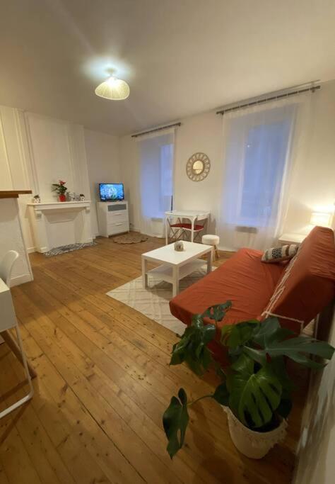 un salon avec un canapé et une table dans l'établissement Charmant Studio , plein centre, à Brest