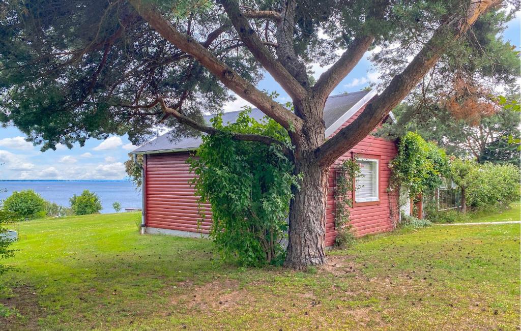 a red house with a tree in front of it at 1 Bedroom Awesome Home In Gränna in Gränna