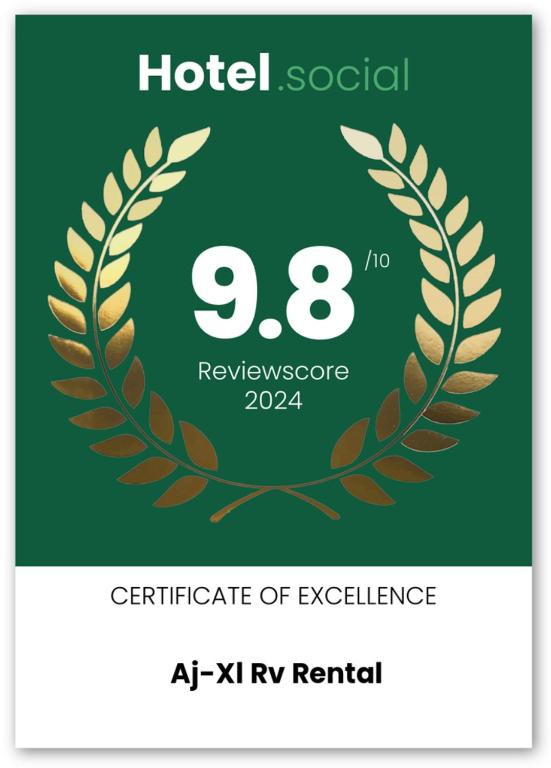 Certifikát, hodnocení, plakát nebo jiný dokument vystavený v ubytování AJ-XL RV Rental