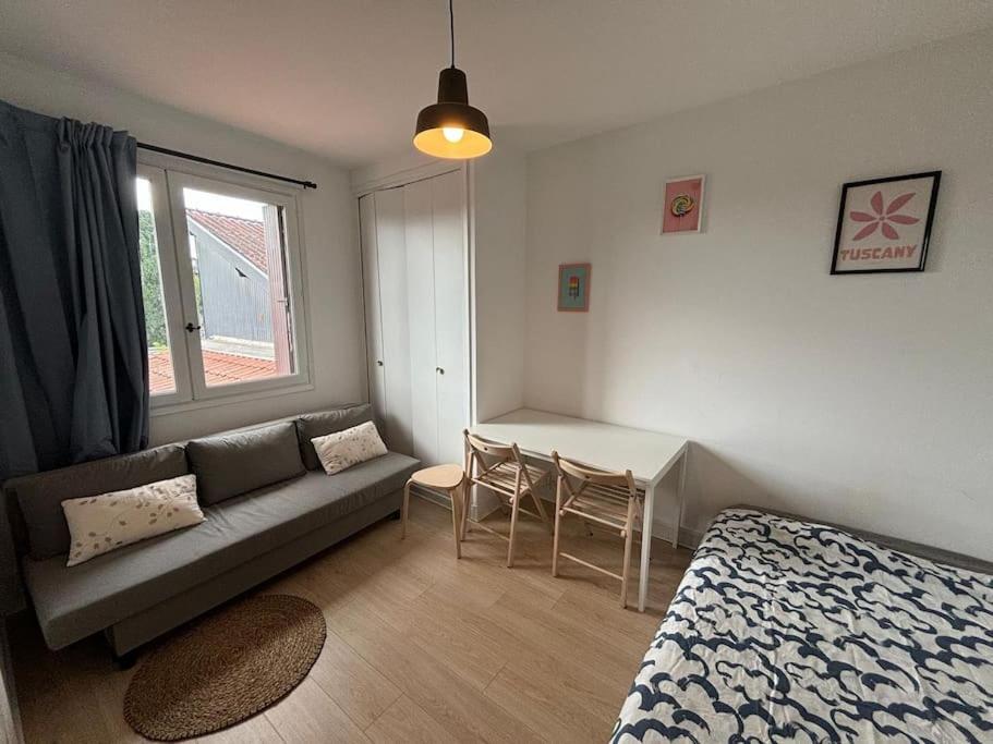 un salon avec un canapé, une table et un lit dans l'établissement Tuscany - Charmant Studio, à Toulouse