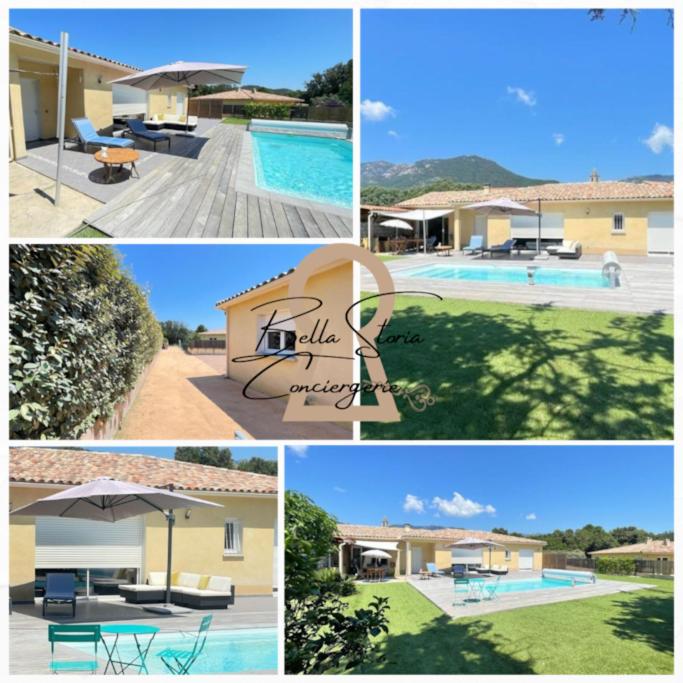un collage de photos d'une maison et d'une piscine dans l'établissement Villa Paesolu piscine chauffée charme et sérénité, à Porto-Vecchio