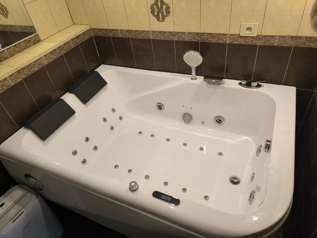 eine weiße Badewanne im Bad mit WC in der Unterkunft Old Wine House in Klaipėda