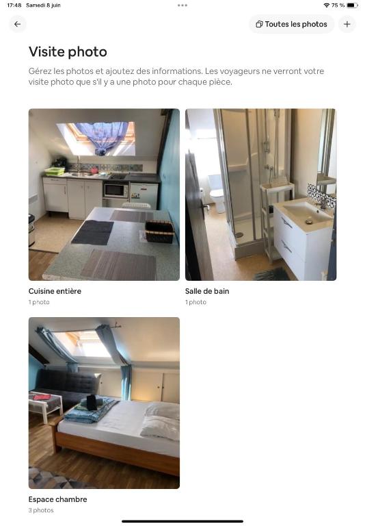 un collage de deux photos d'une pièce dans l'établissement Studio proche de la plage, à Dunkerque