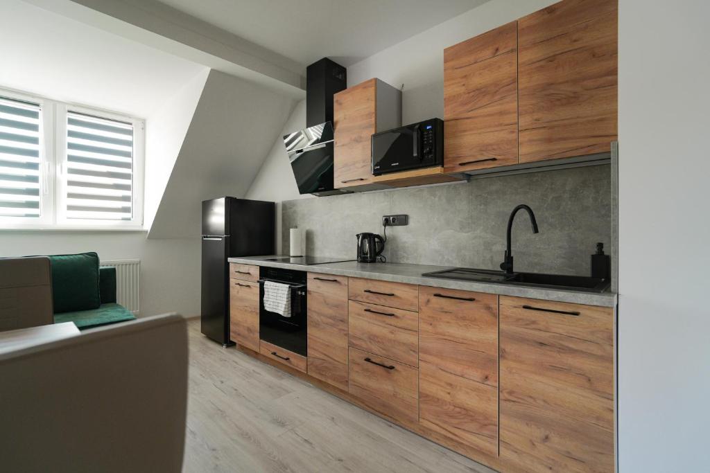 Kuchyň nebo kuchyňský kout v ubytování Enjoy apartments