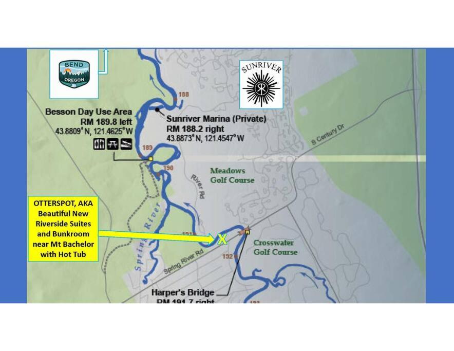 a map of the summer meyer meyer pumphouse at Beautiful Riverfront Near Mt Bachelor with Hot Tub in Bend