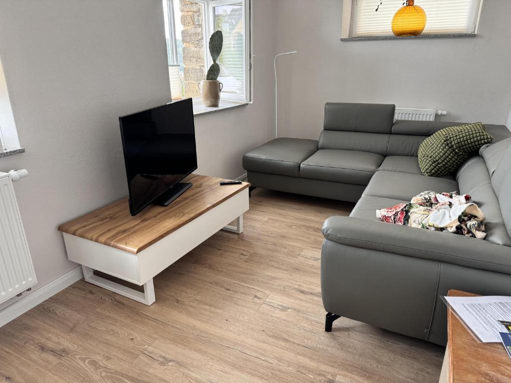 Un televizor și/sau centru de divertisment la Ferienwohnung Erzgebirgsnest