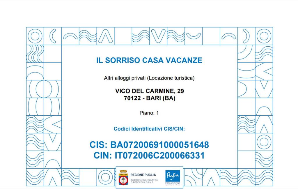 Certifikát, hodnocení, plakát nebo jiný dokument vystavený v ubytování Il Sorriso Casa Vacanze