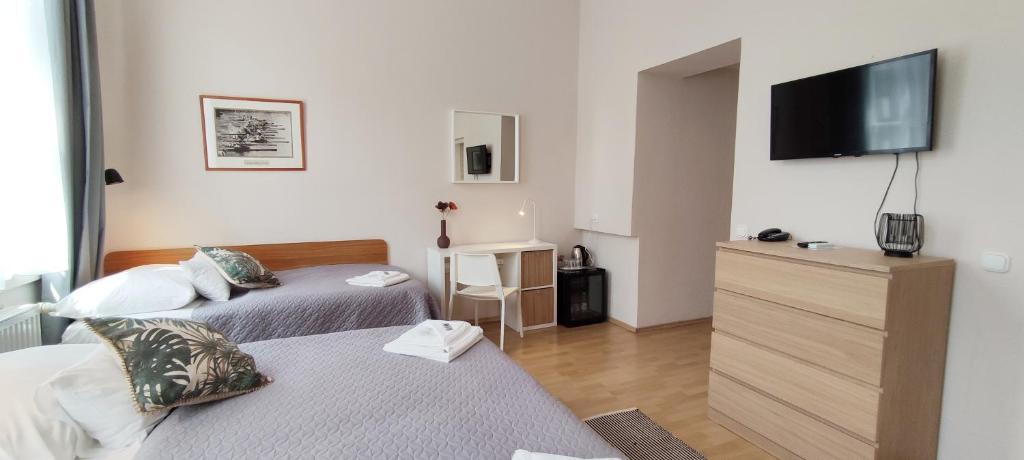Televízia a/alebo spoločenská miestnosť v ubytovaní Budapest Csaszar Hotel