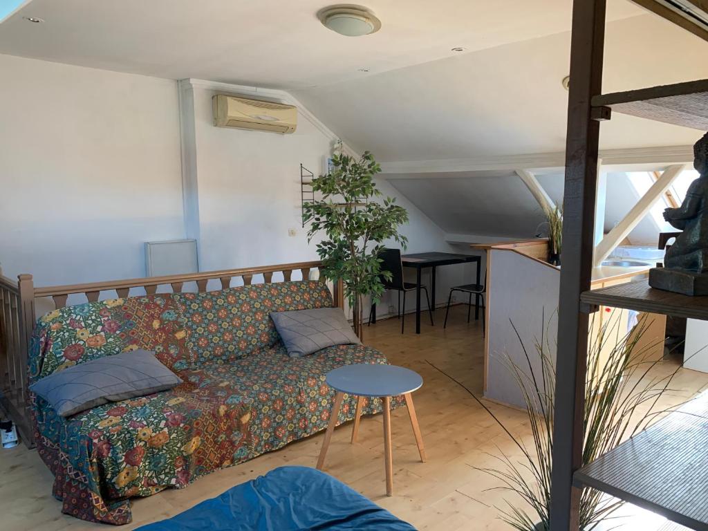 un salon avec un canapé et une table dans l'établissement Petit cocon centre ville, à Gagny