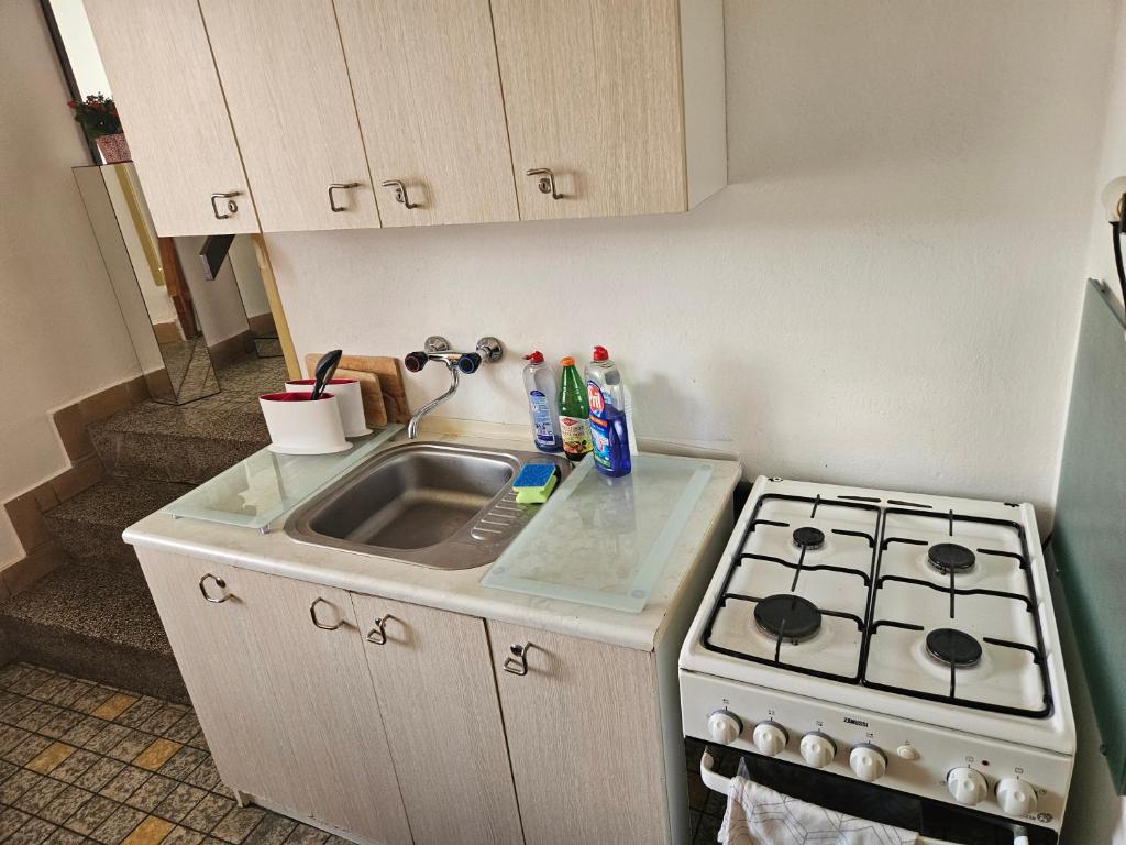 Kuchyň nebo kuchyňský kout v ubytování Levné ubytování Železná Ruda