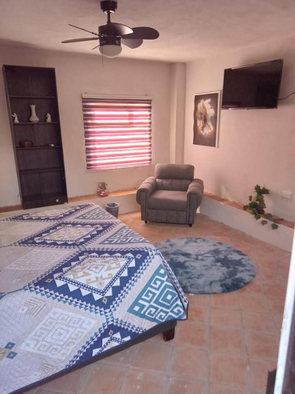 TV a/nebo společenská místnost v ubytování Jardín Quinta Las Fuentes Cabañas, Valsequillo. PUEBLA
