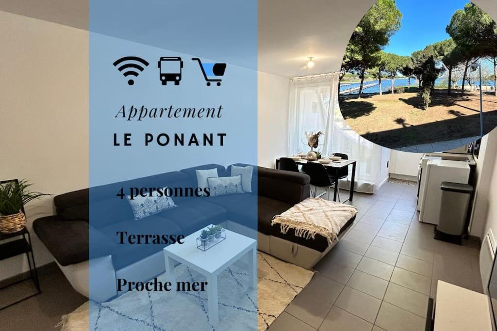 un salon avec un canapé et une table dans l'établissement 053 - Les Rives du Ponant Golf - Studio 4pers Wifi, à La Grande Motte