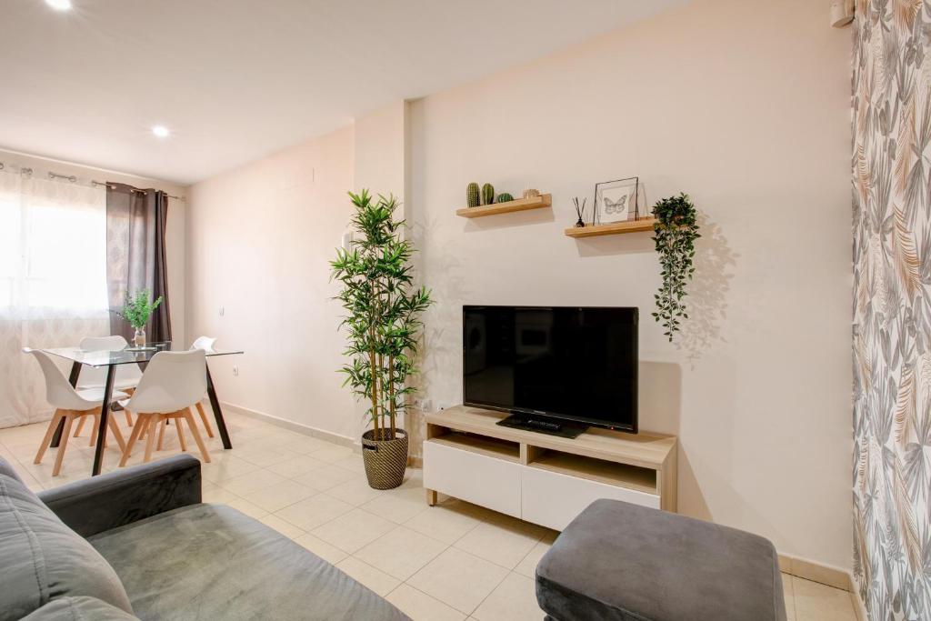 Una sala de estar con un sofá y un televisor. en Relax in Villa-Sur, en San Miguel de Abona