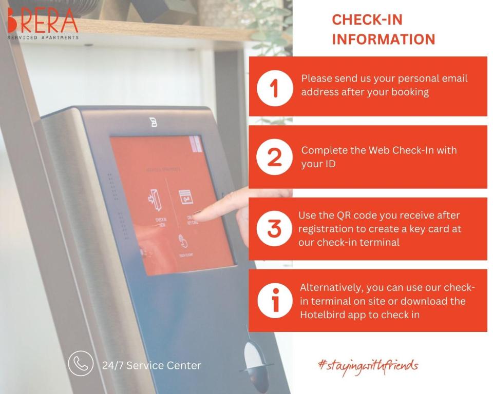 ein Flyer für einen Web-Check-in mit Informationen über einen Kühlschrank in der Unterkunft Brera Serviced Apartments Stuttgart in Stuttgart