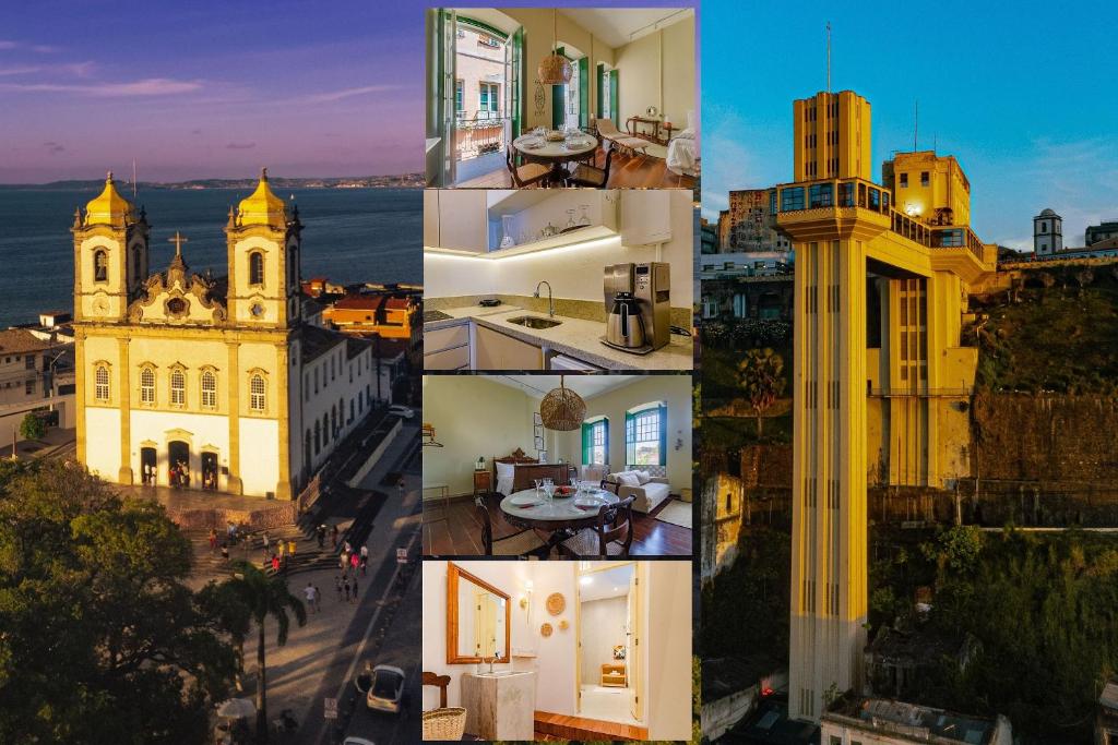 un collage de photos de bâtiments et d'une église dans l'établissement Casarão de Época no Coração do Pelourinho - Studio até 6 hóspedes, à Salvador