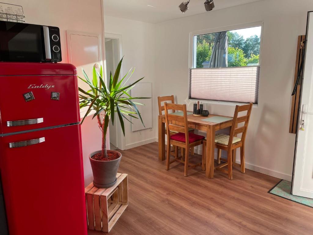 Kuchyň nebo kuchyňský kout v ubytování Bungalow am Wreecher See