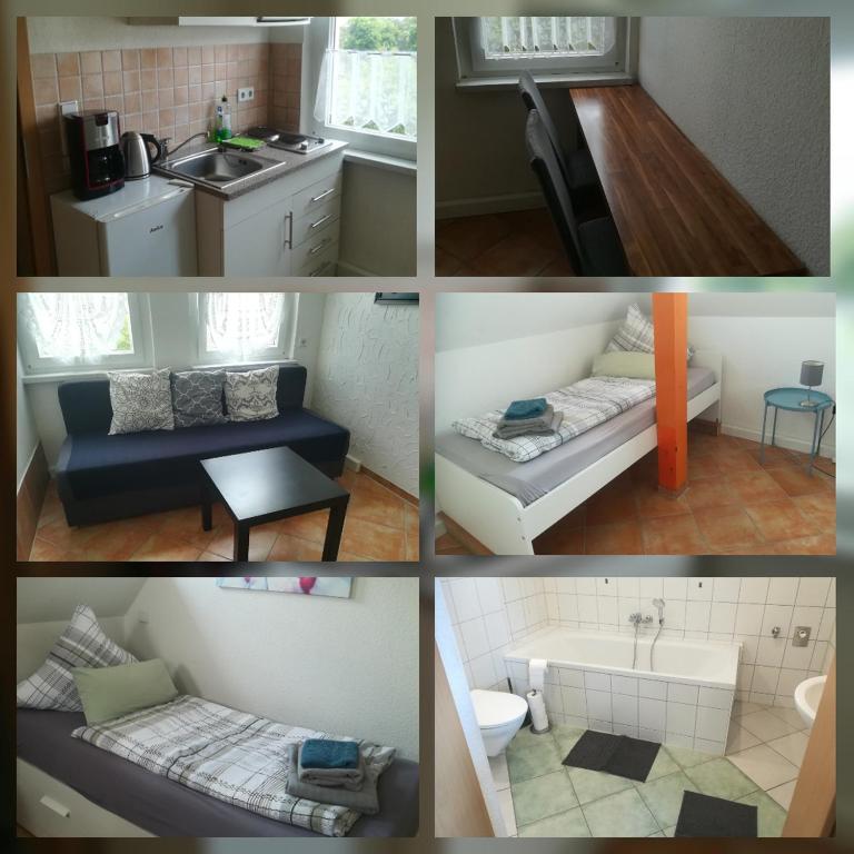 a collage of pictures of a kitchen and a living room at Ferienwohnung Katrin - nahe Chemnitz in Limbach-Oberfrohna