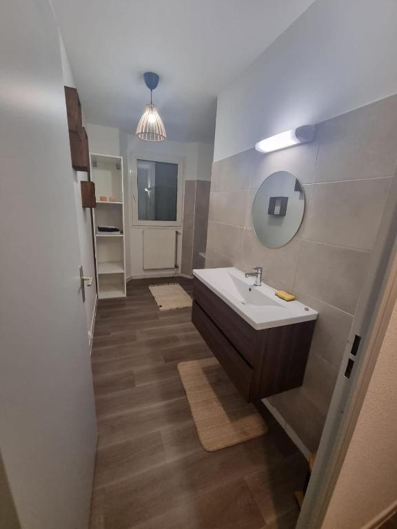 une salle de bain avec un lavabo et un miroir dans l'établissement Appartement au centre ville d'Avignon, à Avignon
