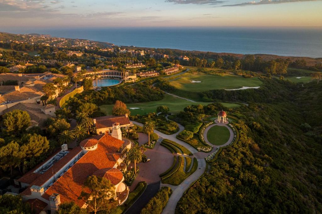 an aerial view of the golf course at the resort at The Resort at Pelican Hill in Crystal Cove