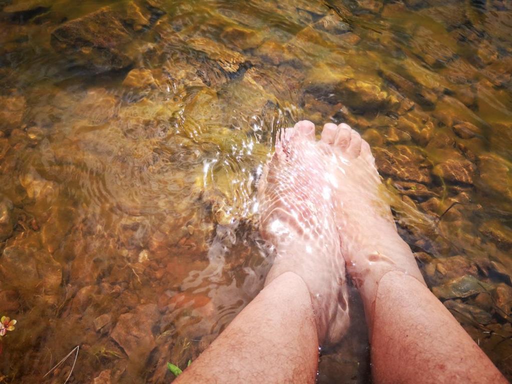 a person standing in the water with their feet in the water at Aroma das Tílias in Proença-a-Nova