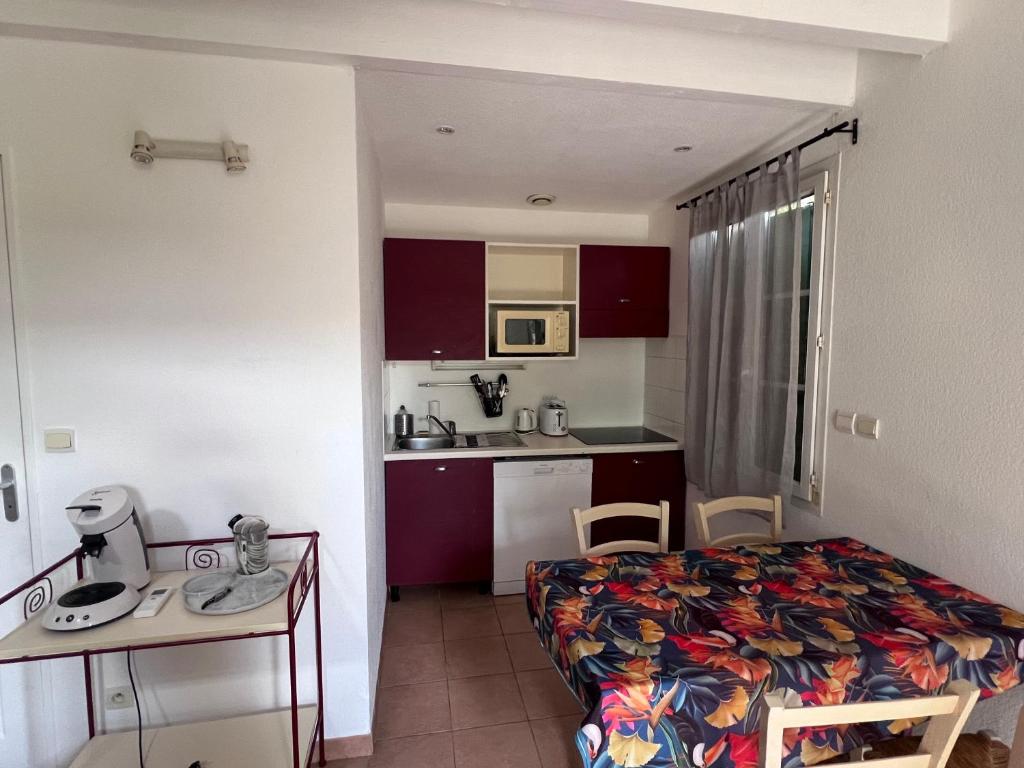 Cette petite chambre comprend un lit et une cuisine. dans l'établissement La villa De Lina 416 -Self Check In, à Gallargues-le-Montueux