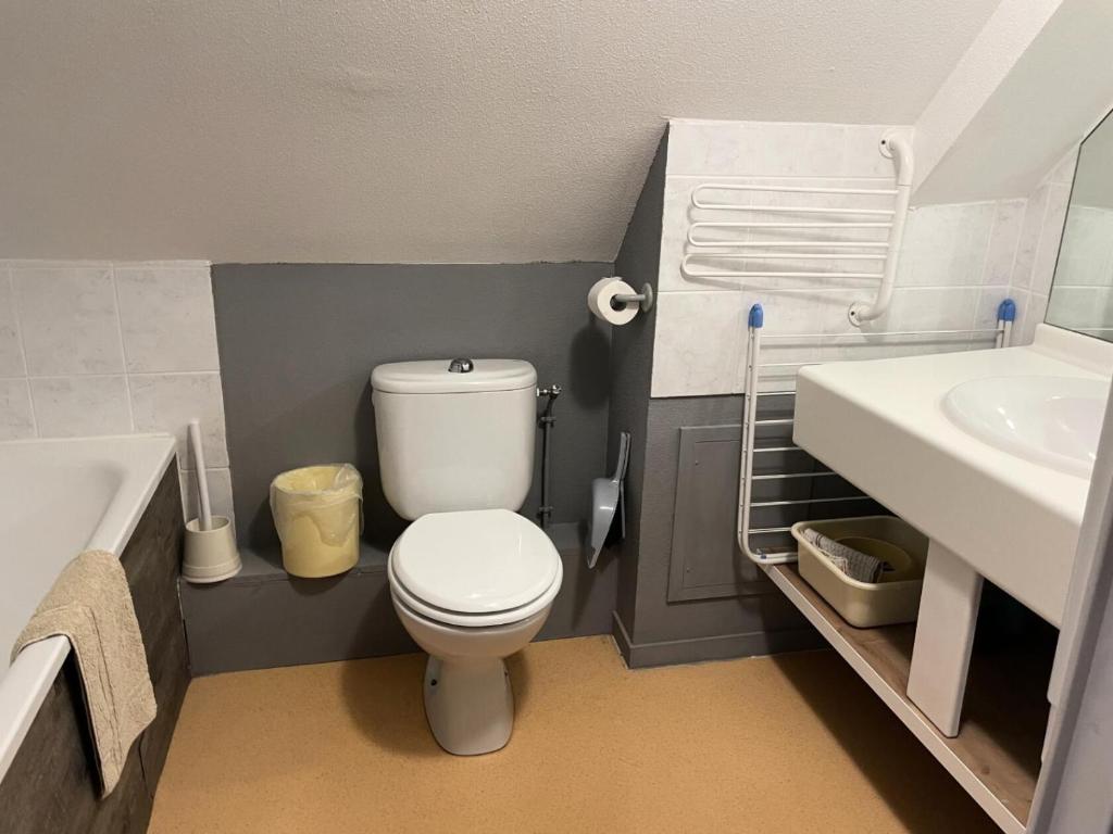 une petite salle de bain avec toilettes et lavabo dans l'établissement LE CHALET - Piscine 18 - Studio pour 4 Personnes MAE-8804, à Gourette