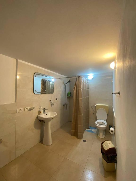 Koupelna v ubytování Kulla e Vjeter (Bar Restaurant, Guesthouse, Parking and Camping)