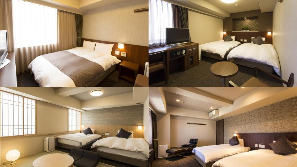 熊本市にある天然温泉ドーミーイン熊本のベッドが2つあるホテルの部屋の写真2枚