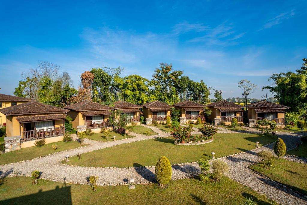 an aerial view of a house with a garden at Jungle Villa Resort - Near Chitwan National Park in Chitwan