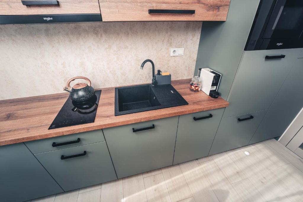 Kuchyň nebo kuchyňský kout v ubytování Apartmány Zelnice Velké Pavlovice